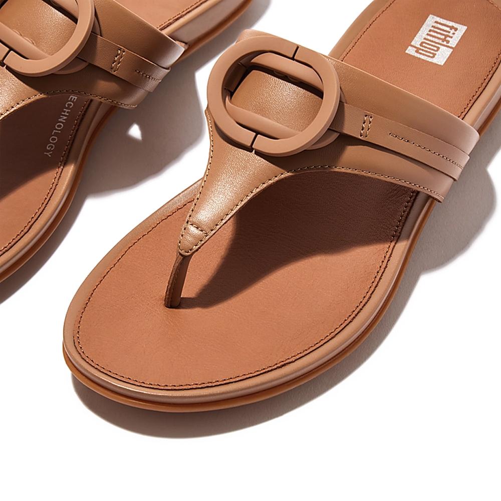FitFlop Sandalias Femenino Gracie Rubber-Circlet Leather Toe-Post Sandals Latte Tan