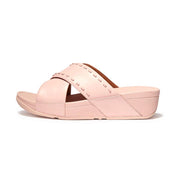 FitFlop Sandalias Femenino Lulu Rubber-Stud Leather Cross Slides Pink Salt