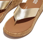 FitFlop Sandalias Femenino F-Mode Leather/Cork Flatform Toe-Post Sandals Platino