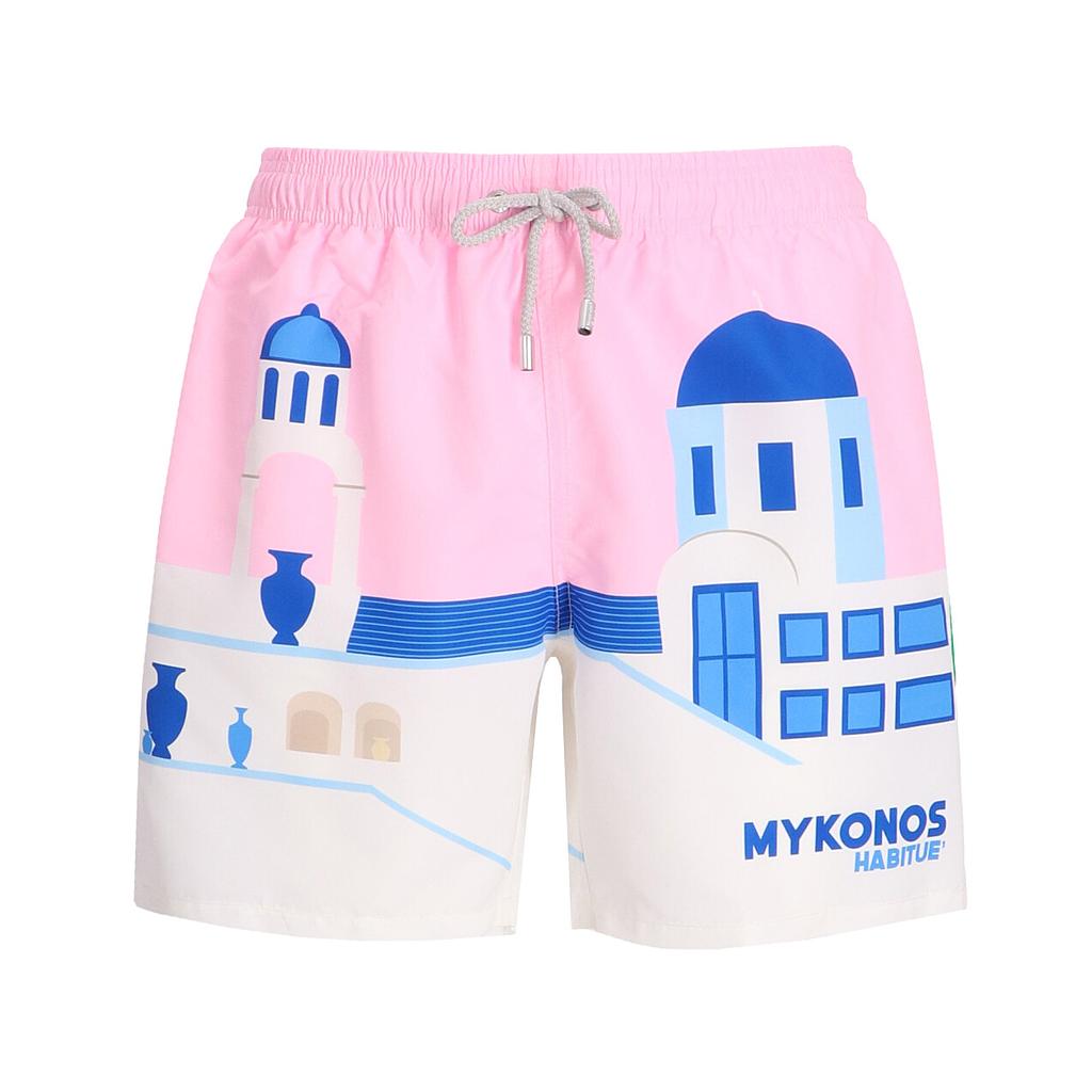 MC2 Shorts Masculino Moda Gustavia Placed Print Mykonos Postcard 21