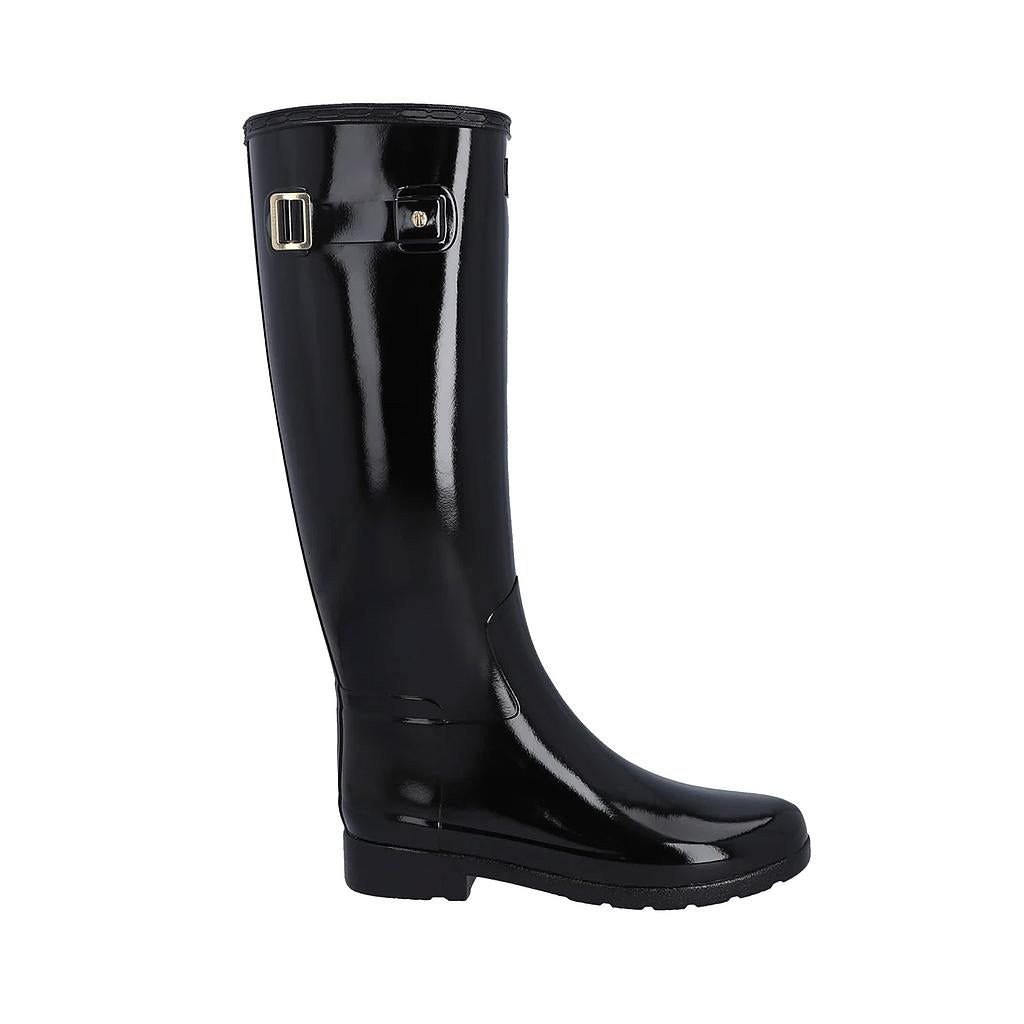 Hunter Botas Femenino Moda Refined Gold Trim Tall Gloss Boot Black