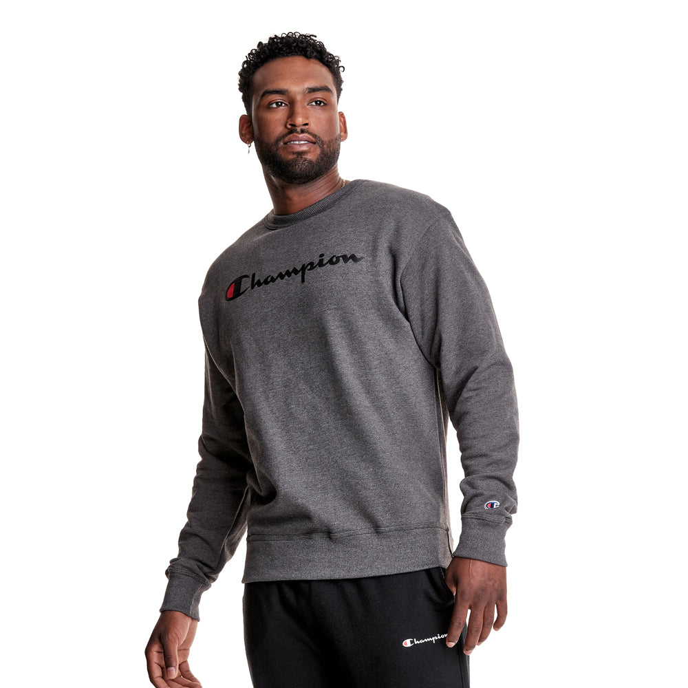 GF88HY06794-0OC CHAMPION PRENDAS FLEECE MASCULINO POWERBLEND GRAPHIC CREW FLEECE GRANITE HEAT