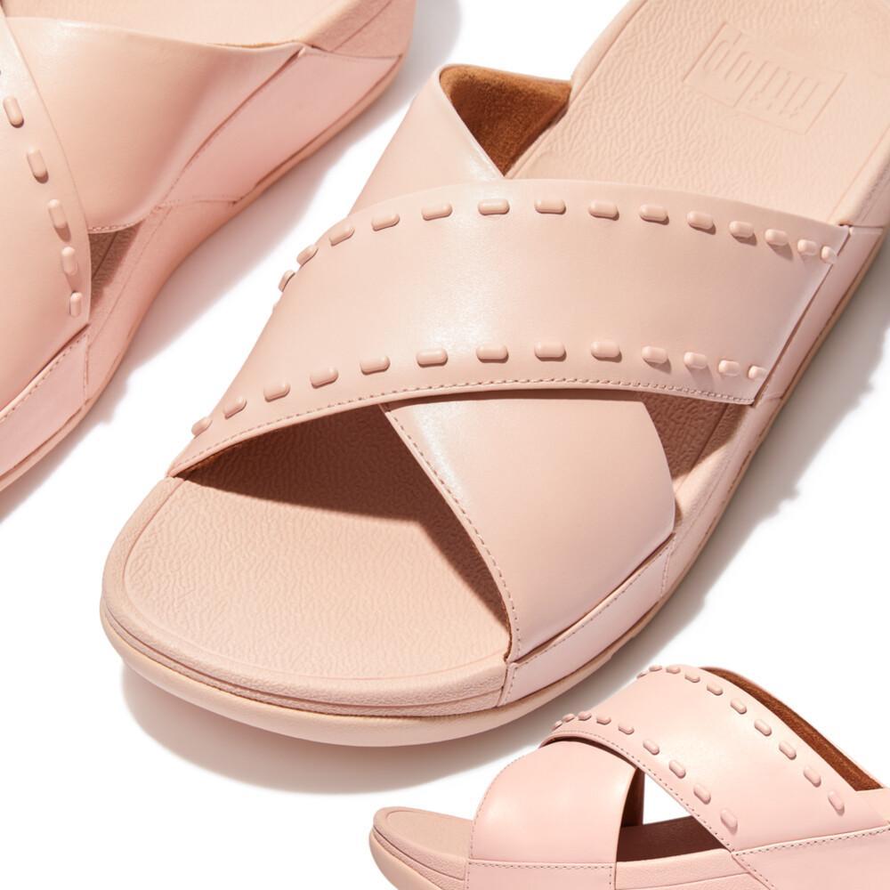FitFlop Sandalias Femenino Lulu Rubber-Stud Leather Cross Slides Pink Salt